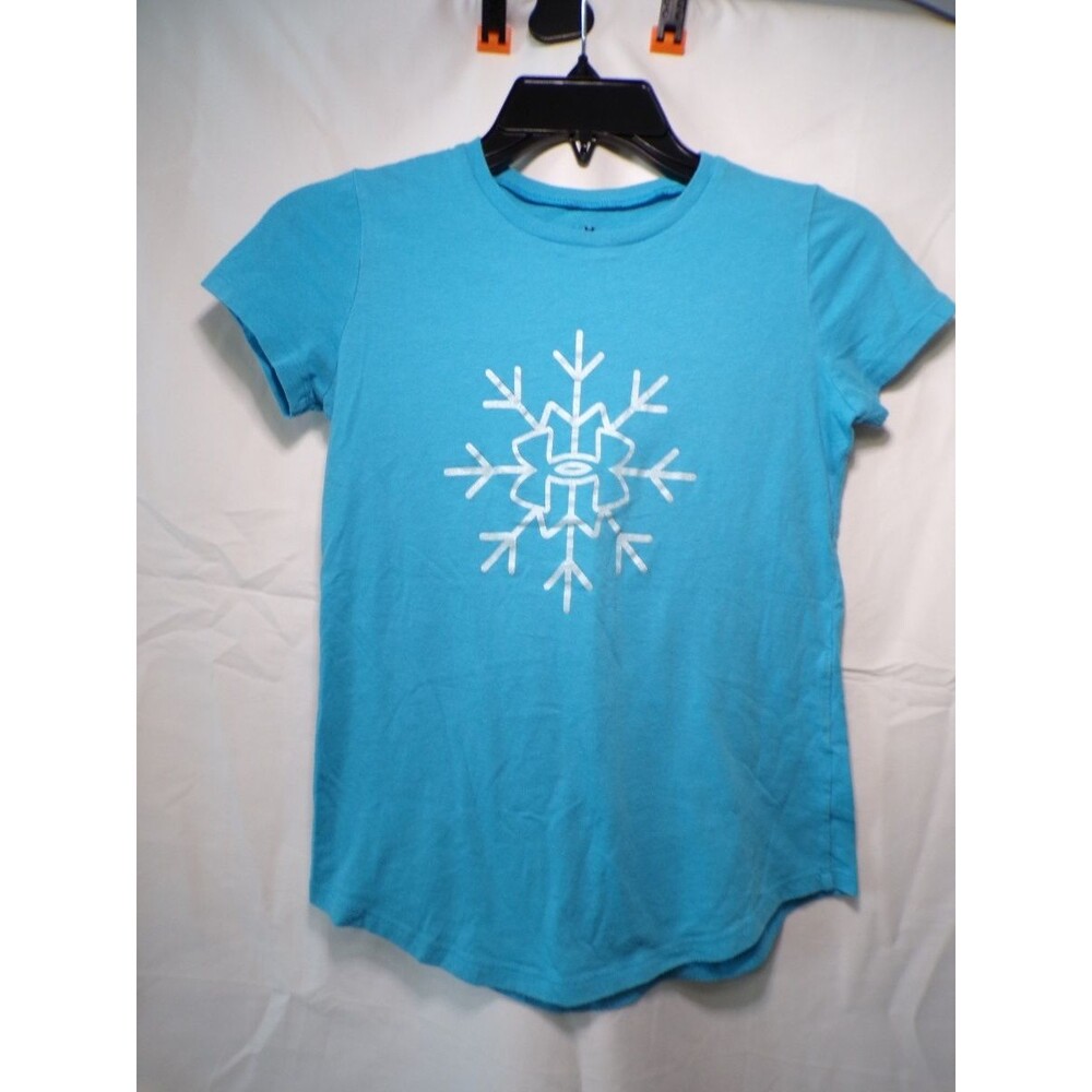 Under Armour Girls Blue Snowflake Graphic T Shirt Youth Medium Short Sleeve